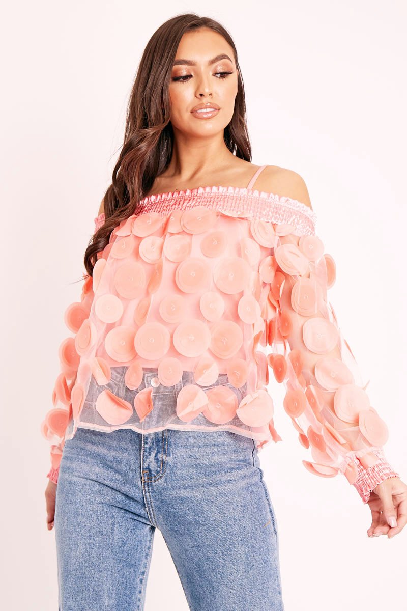 Coral Layered Applique Mesh Insert Blouse - Jadelynn - Size 8/10
