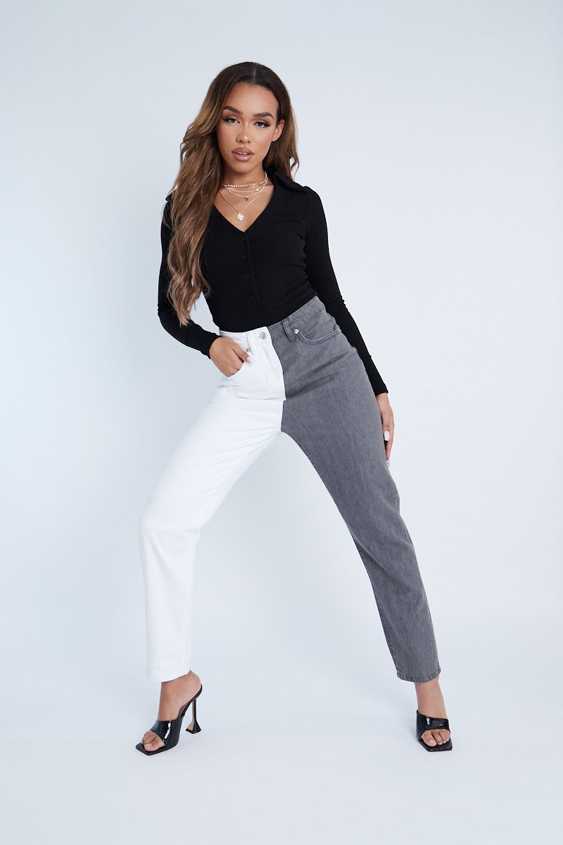 Grey Straight Leg Split Colour Jeans - Jakia - Size 12