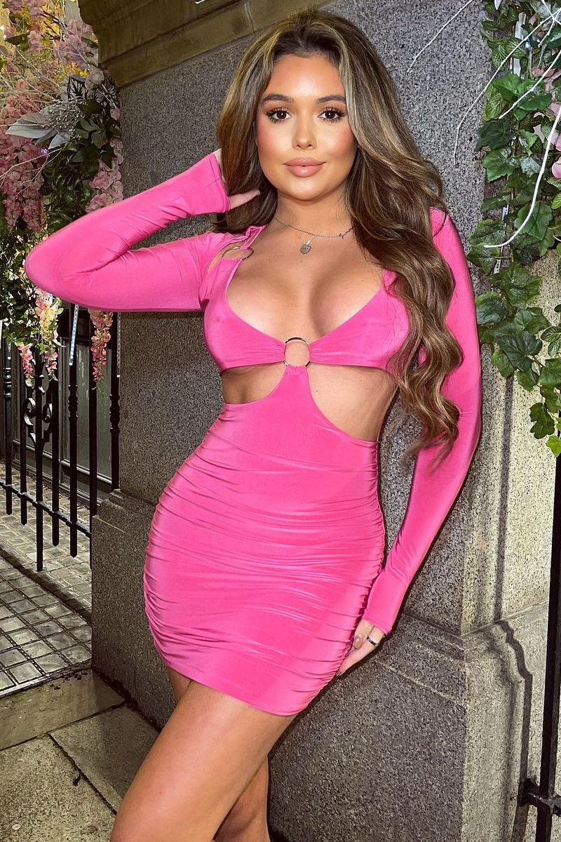 Hot Pink Ring Front Cut Out Slinky Mini Dress - Ava - Size 12