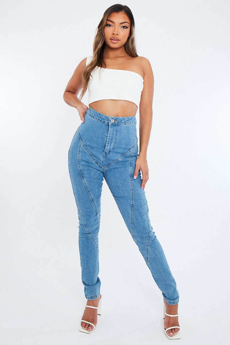 Mid Blue Contour Seam Skinny Jeans - Emma - Size 8