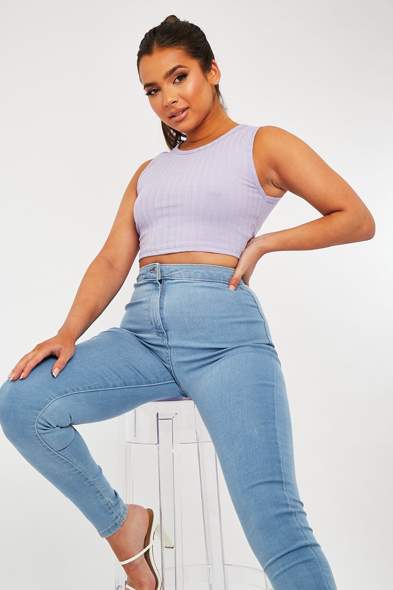 Lilac Ribbed Vest Cropped Top - Briza - Size 8