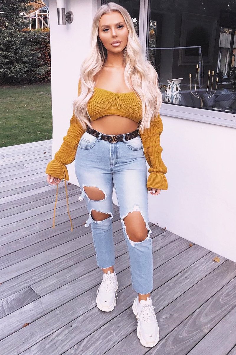 Mustard Plunge Sleeve Detail Crop Jumper - Ivree - Size 12