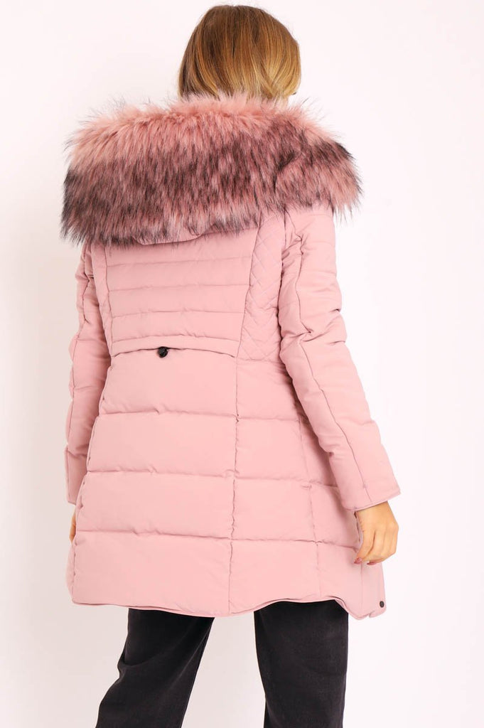 long pink puffer coat