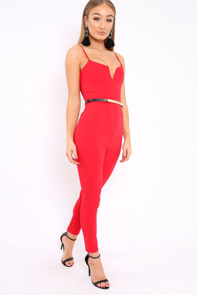 red jumpsuit with gold belt