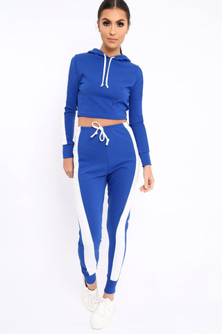 blue tracksuit with white stripes