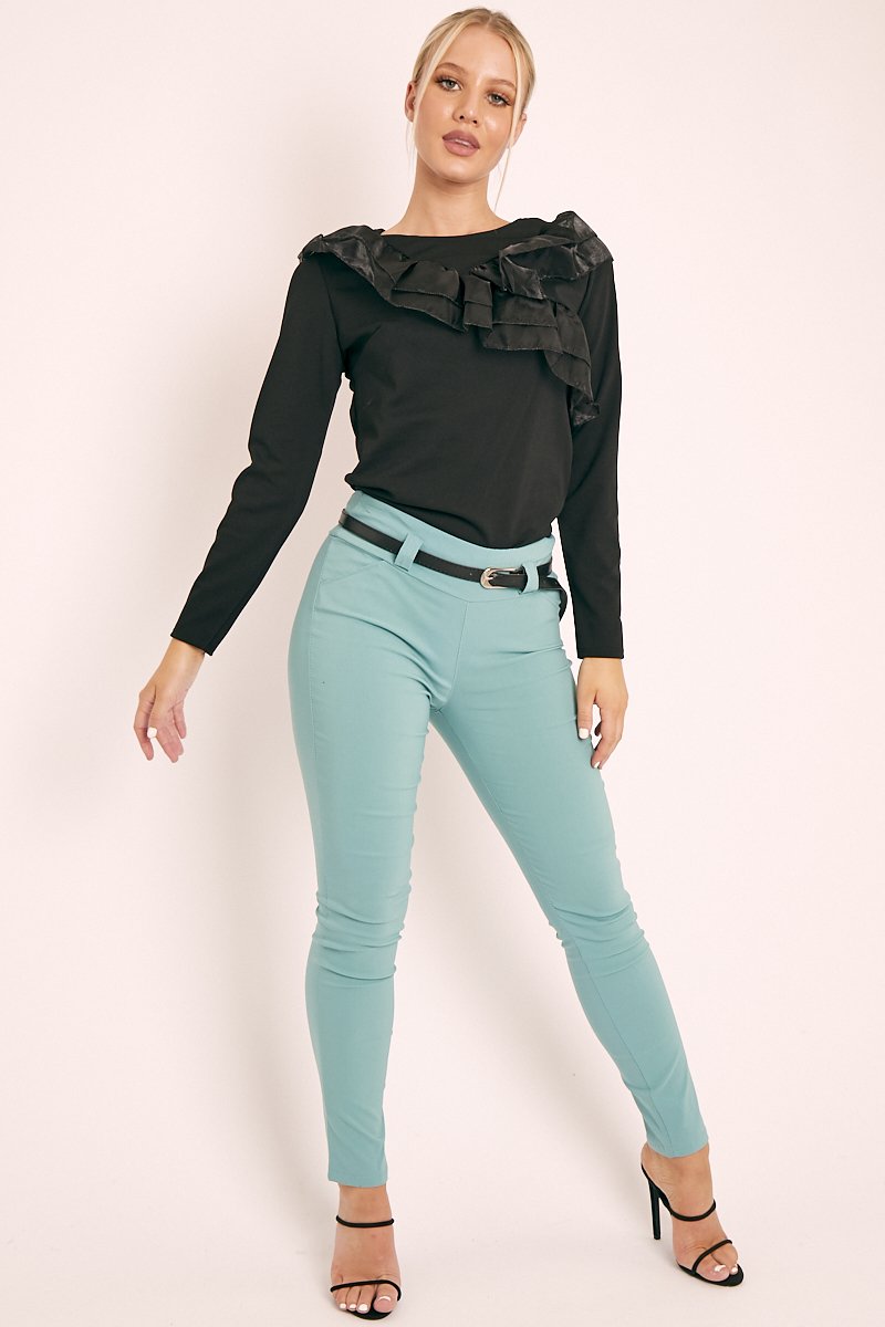 Sage Slim Fit Belted Trousers - Ilyana - Size 10