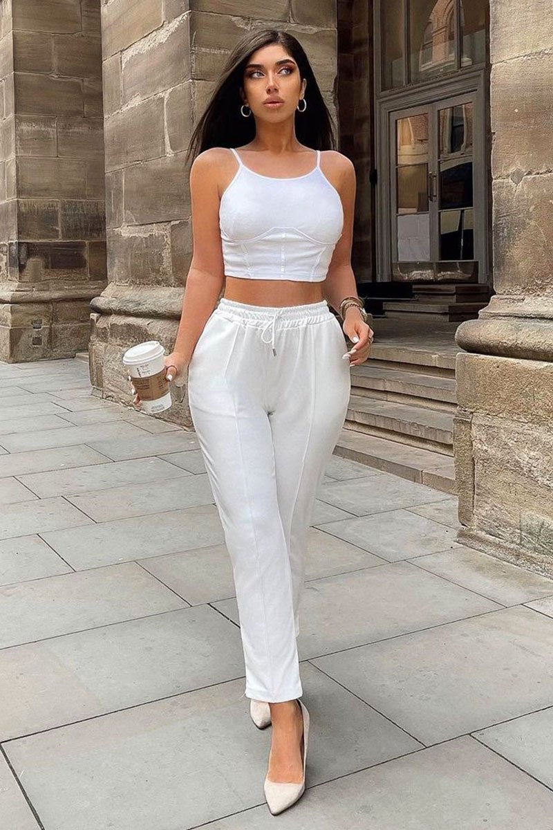 White Piping Detail Woven Trouser - Laila - Size 10