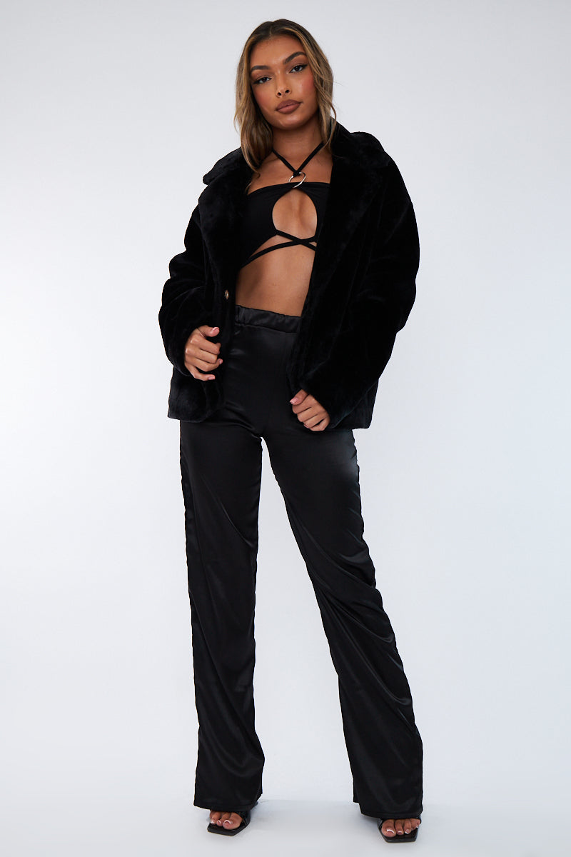 Black Cropped Faux Fur Coat - Janara - Size 6