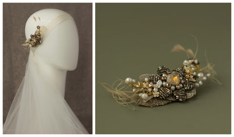 Burlap wedding headpiece. Bridal hair piece fascinator.