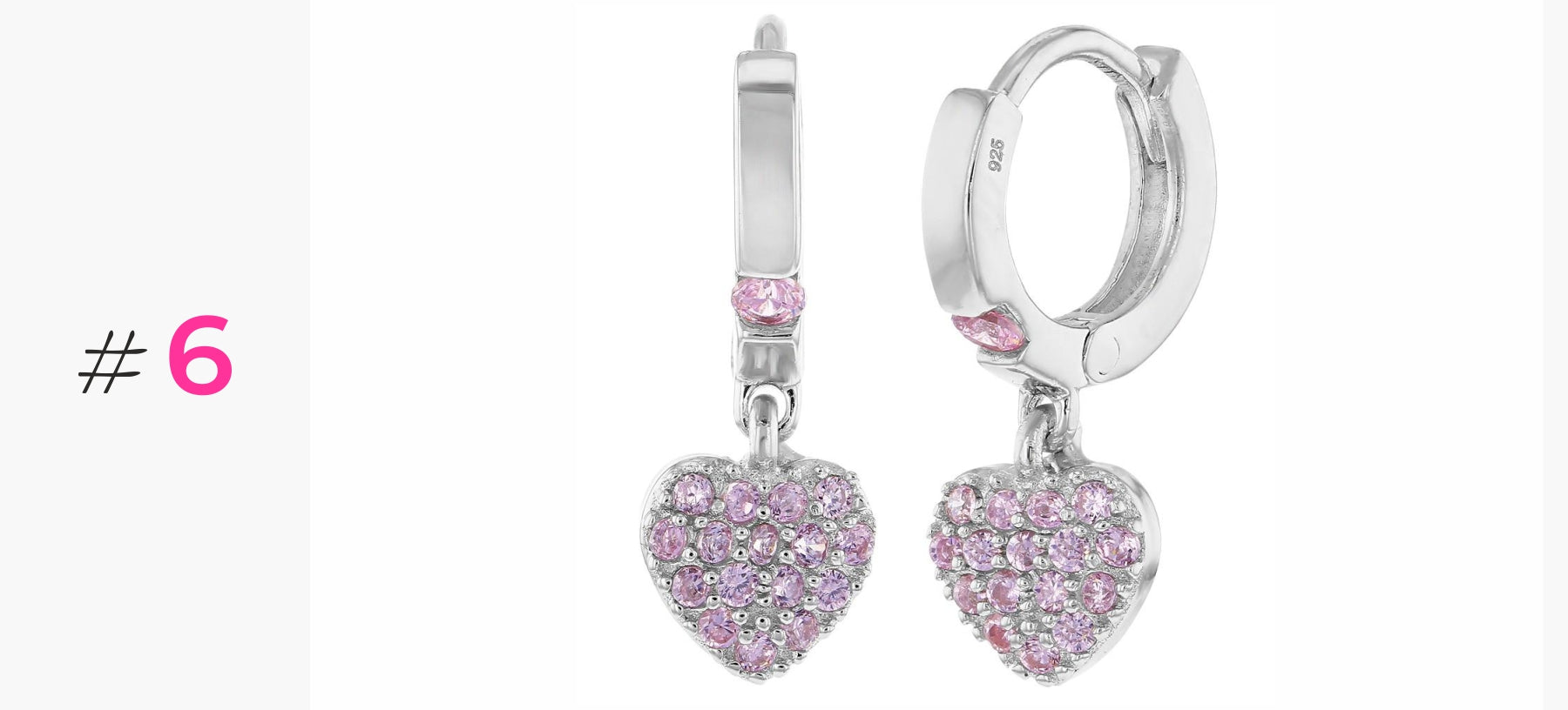 Hoop Heart Dangle Earrings Pink CZ
