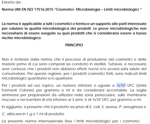 Cosmetici- Microbiologia – Limiti microbiologici