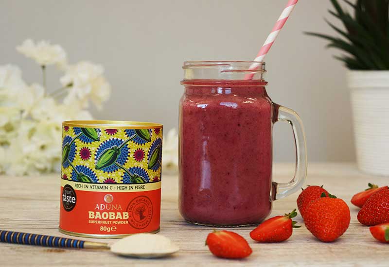 Aduna Baobab Fruit Powder and smoothie