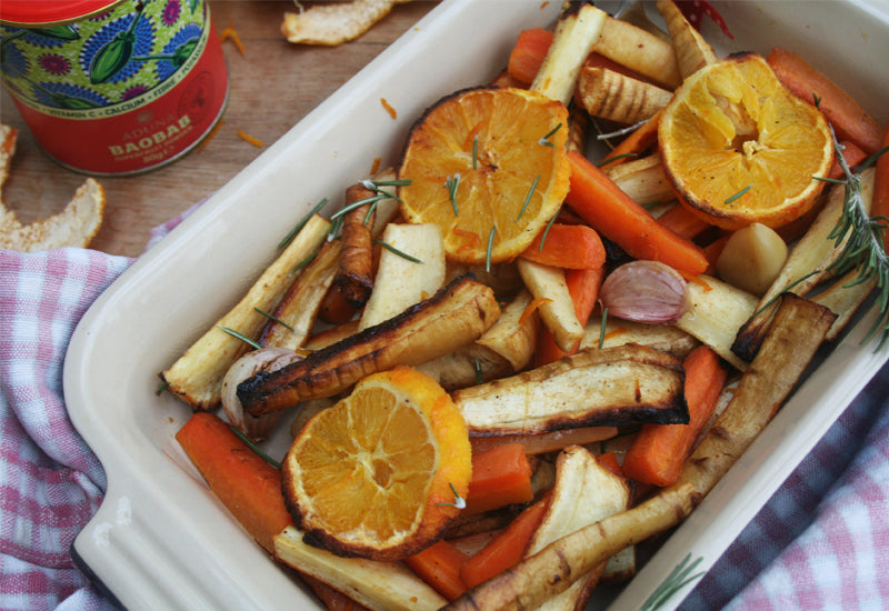 Baobab, Orange and Maple-roasted Carrots and Parsnips