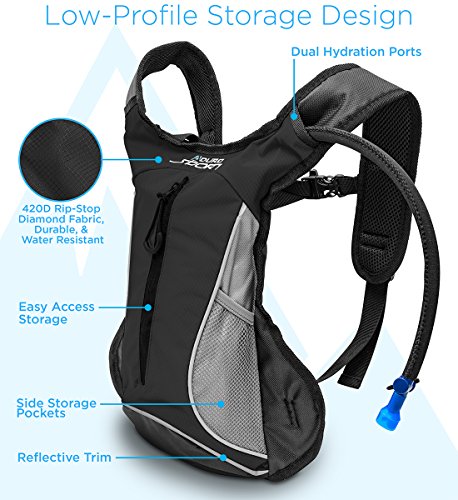 Light Weight Adjustable Sizing Durable Water Resistant Aduro Sport Hydration Backpack Hydro-Pro 1.5L / 2L / 3L BPA Free Water Bladder Unisex 