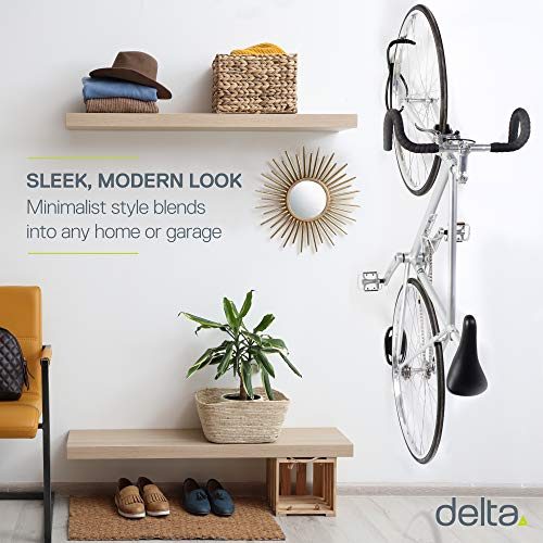 delta cycle leonardo da vinci single bike storage rack hook hanger with tire tray for vertical indoor garage
