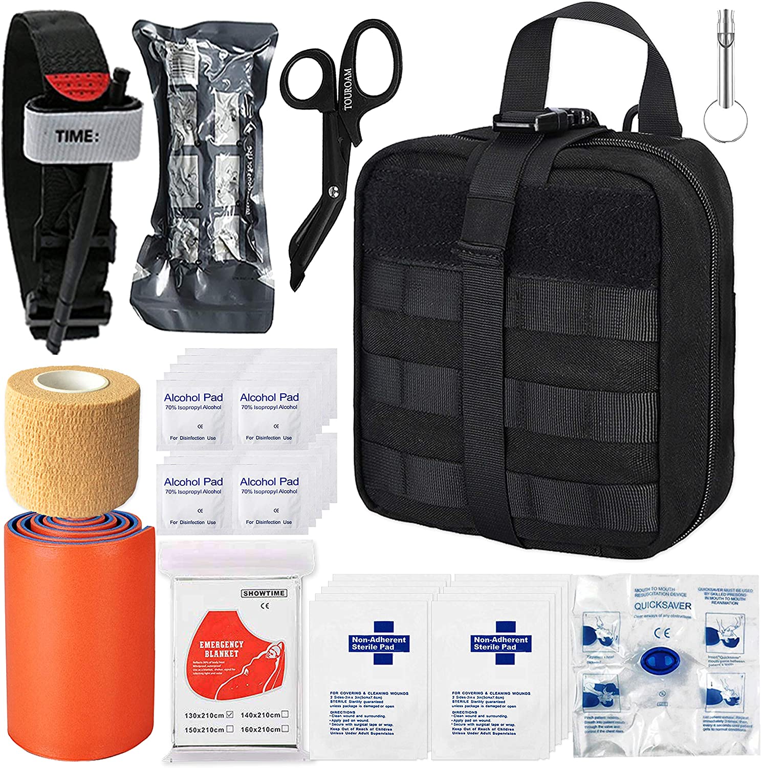 GRULLIN Emergency Tactical EMT First Aid Bleed Control Kit Splint Wound Bandages,Survival Gear Military Quick Release MOLLE Pouch with Trauma Shear 