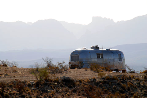 Airstream camping in the desert of Big Bend National Park of Texas