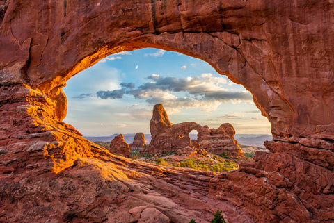 View of Turret Arch through North Window at Arches National Park in Utah, USA