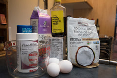 Keto Pancake ingredients Nutiva Coconut Flour, eggs, baking powder