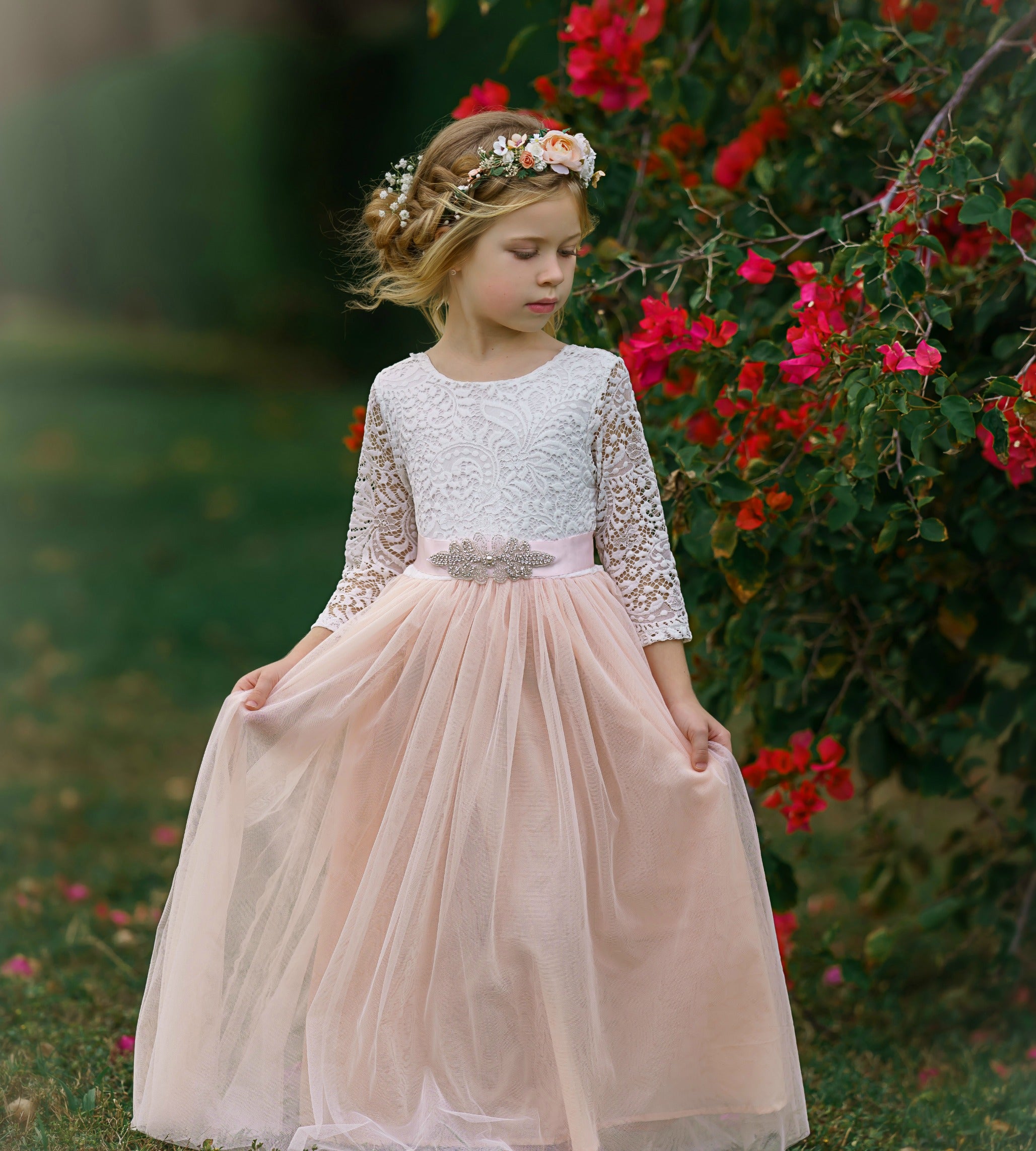 pink flower girl dress