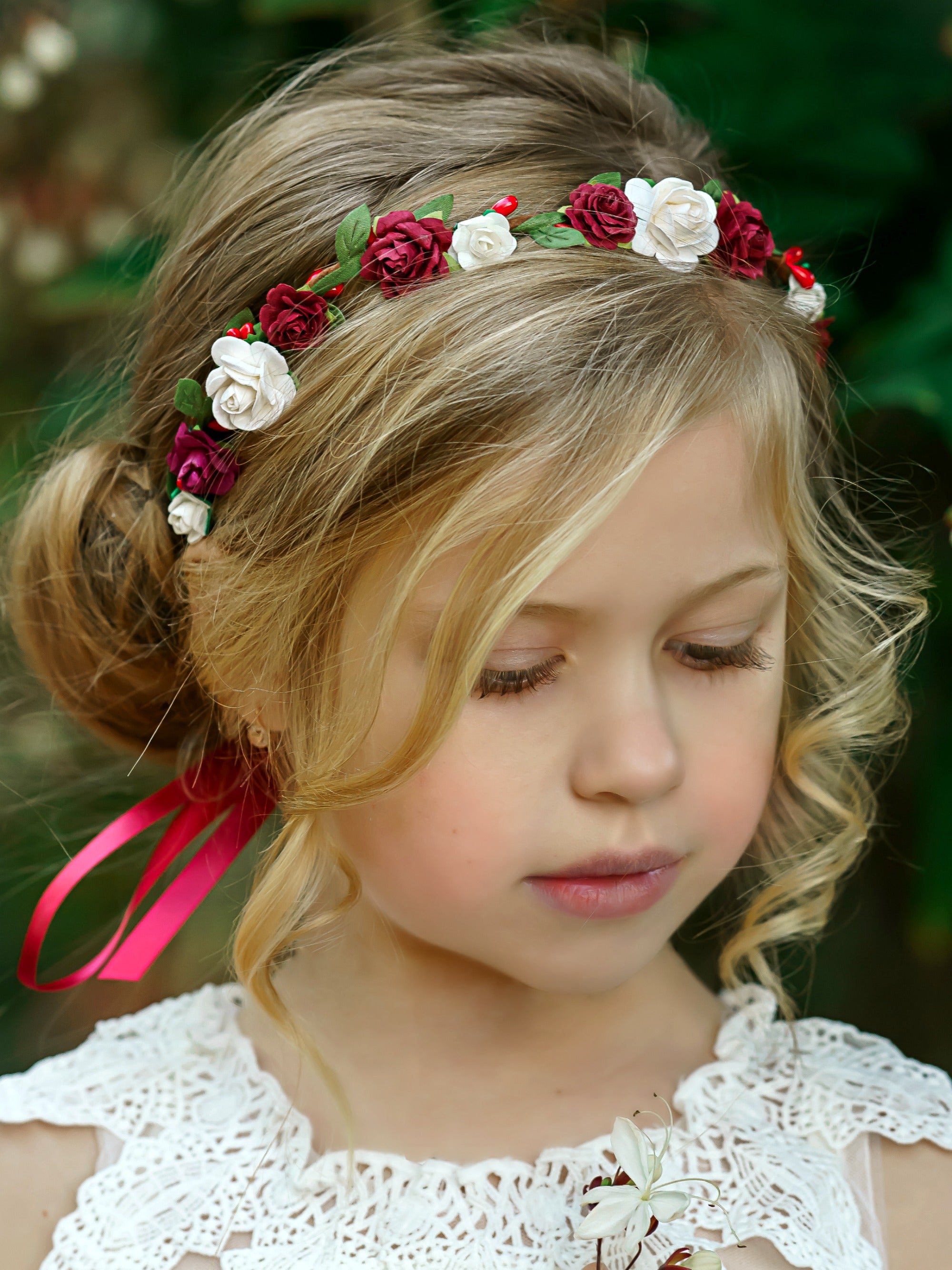 Ainhoa Flower Girl Crown Think Pink Bows 1639