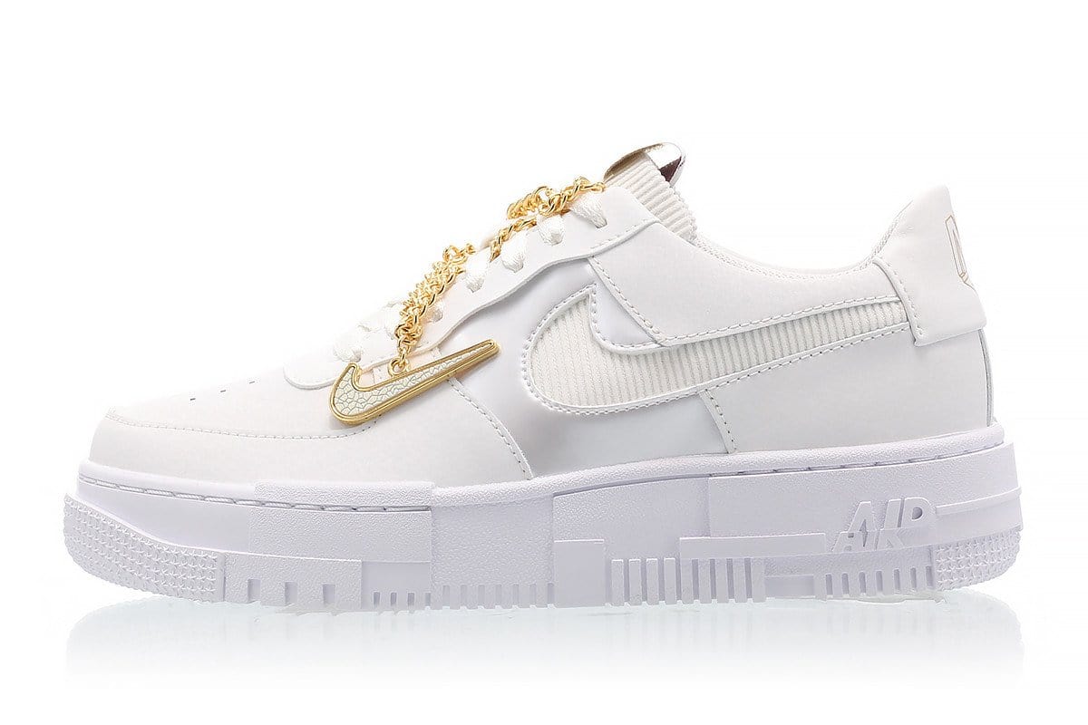 nike air force ones white and gold