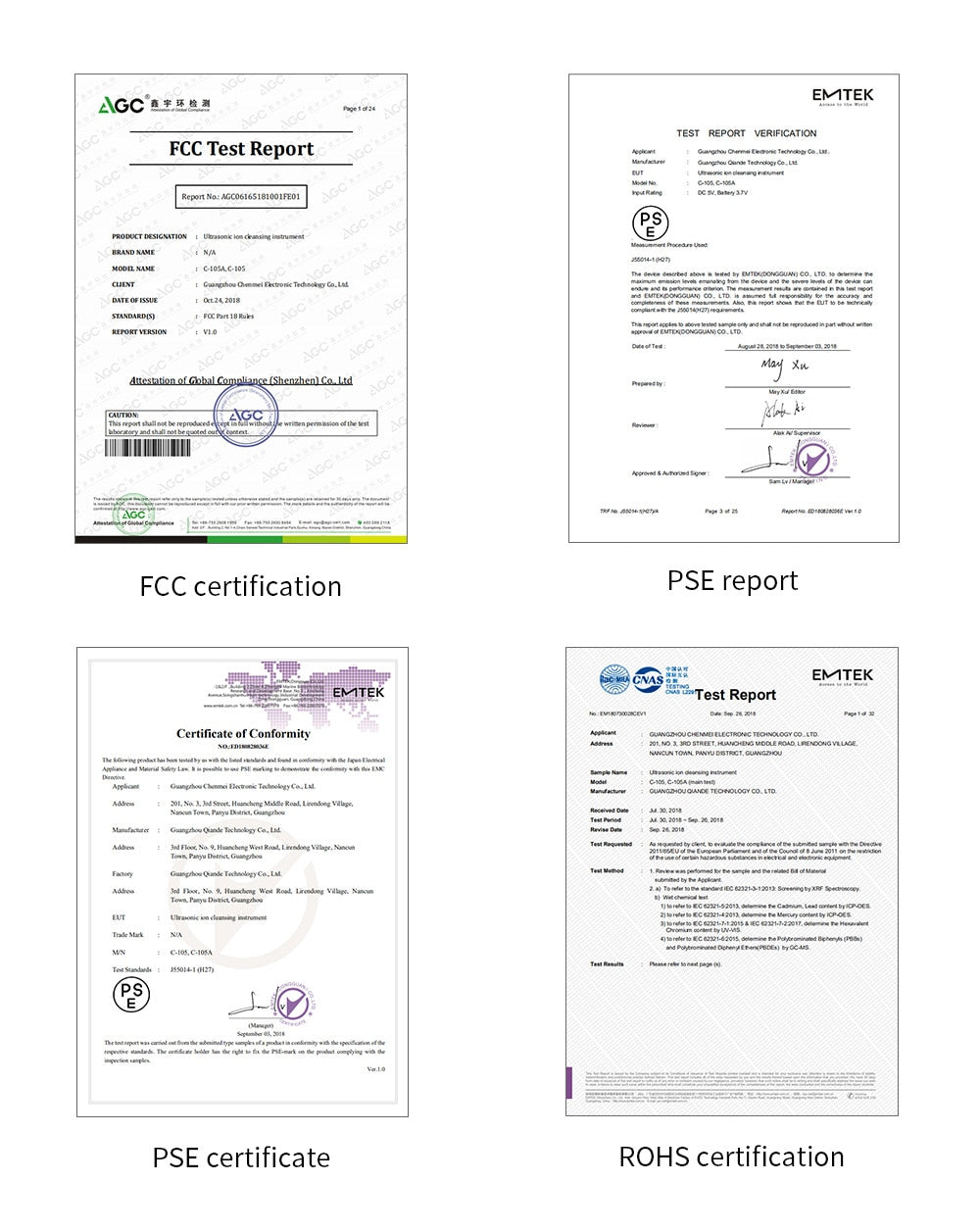 Quality certificates and passed tests.