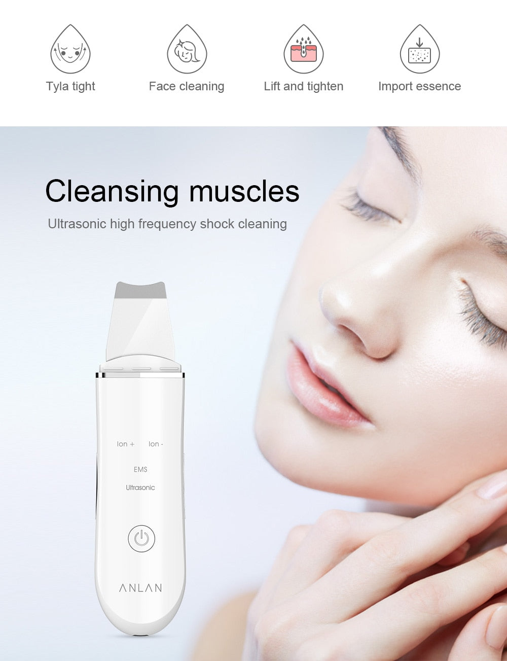 Ultrasonic high-frequency cleansing of everything on the skin of the face.
