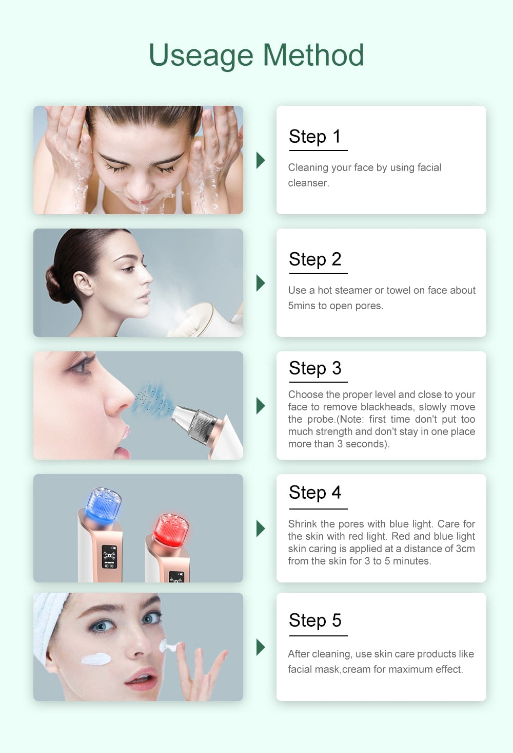 Usage Method for remove blackheads on skin.
