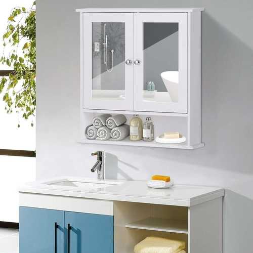 White Bathroom Wall Medicine Cabinet With Mirror And Open Shelf Top Furniture Mall