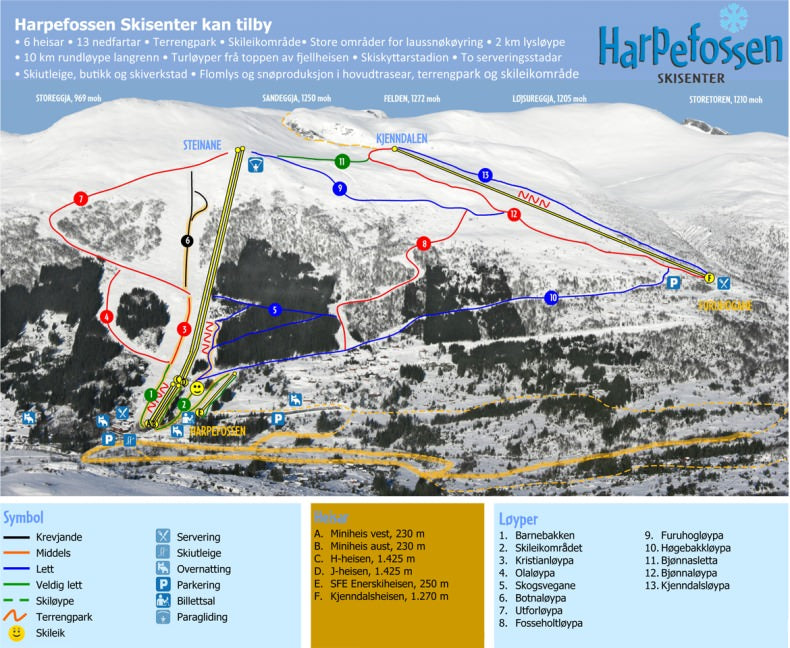 Harpefossen Norway ski trail map