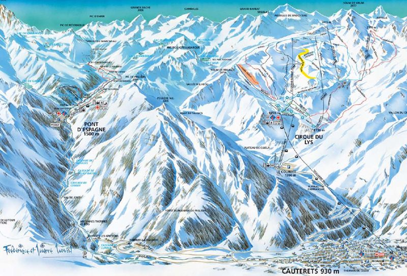 Cauterets, France skiing trail map