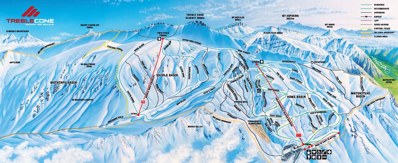 Treble Cone New Zealand Trail Map