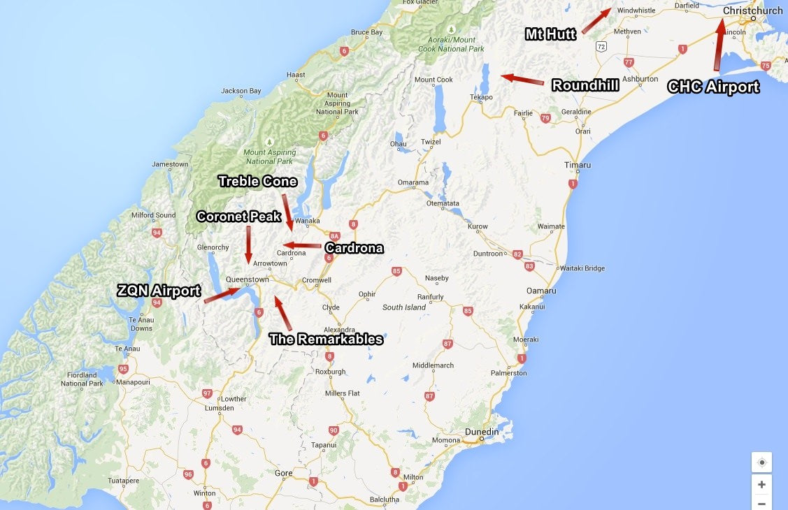 New Zealand Skiing Road Map