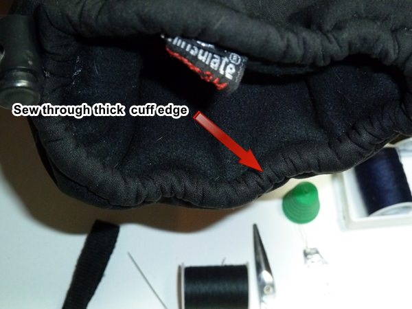 where to sew on wrist leash ski glove
