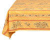 french linen rectangle cotton tablecloth with olive motif in yellow/red