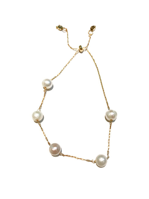 Five Pearl Chain Bracelet | Gold Fashion Adjustable | Light Years 