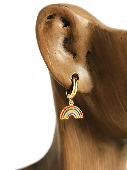 Rainbow Charm Huggie Hoops | Gold Plated Earrings | Light Years Jewelry