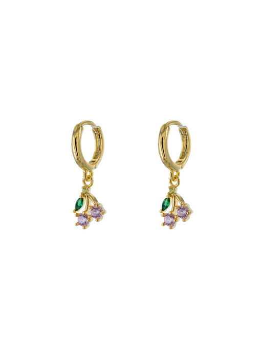 Crystal Cherries Huggie Hoops | Gold Plated CZ Earrings | Light Years