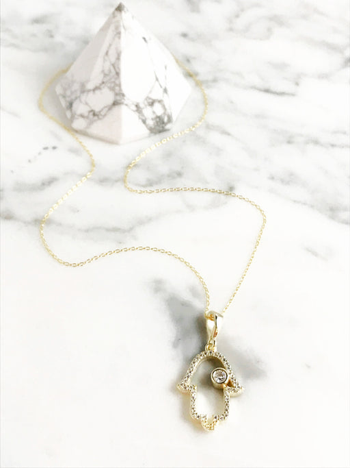 CZ Hamsa Hand Necklace | 14kt Gold Vermeil Pendant Chain | Light Years