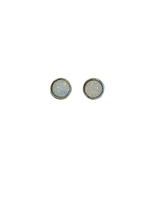 White Opal Disc Posts | Sterling Silver Studs Earrings | Light Years