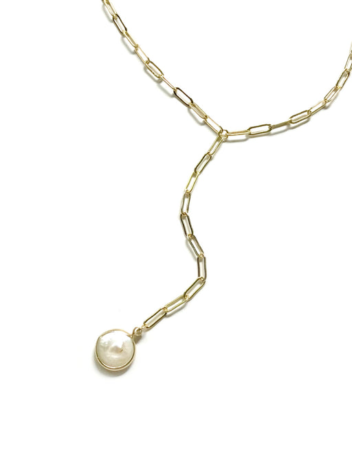 Coin Pearl Y Necklace | Gold Link Fashion Chain | Light Years Jewelry