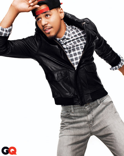 leather bomber jacket on J Cole gq. Image source: Ben Watts for GQ Magazine