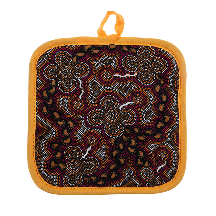 Aboriginal Pot Holder On Walkabout Wine Or Blue