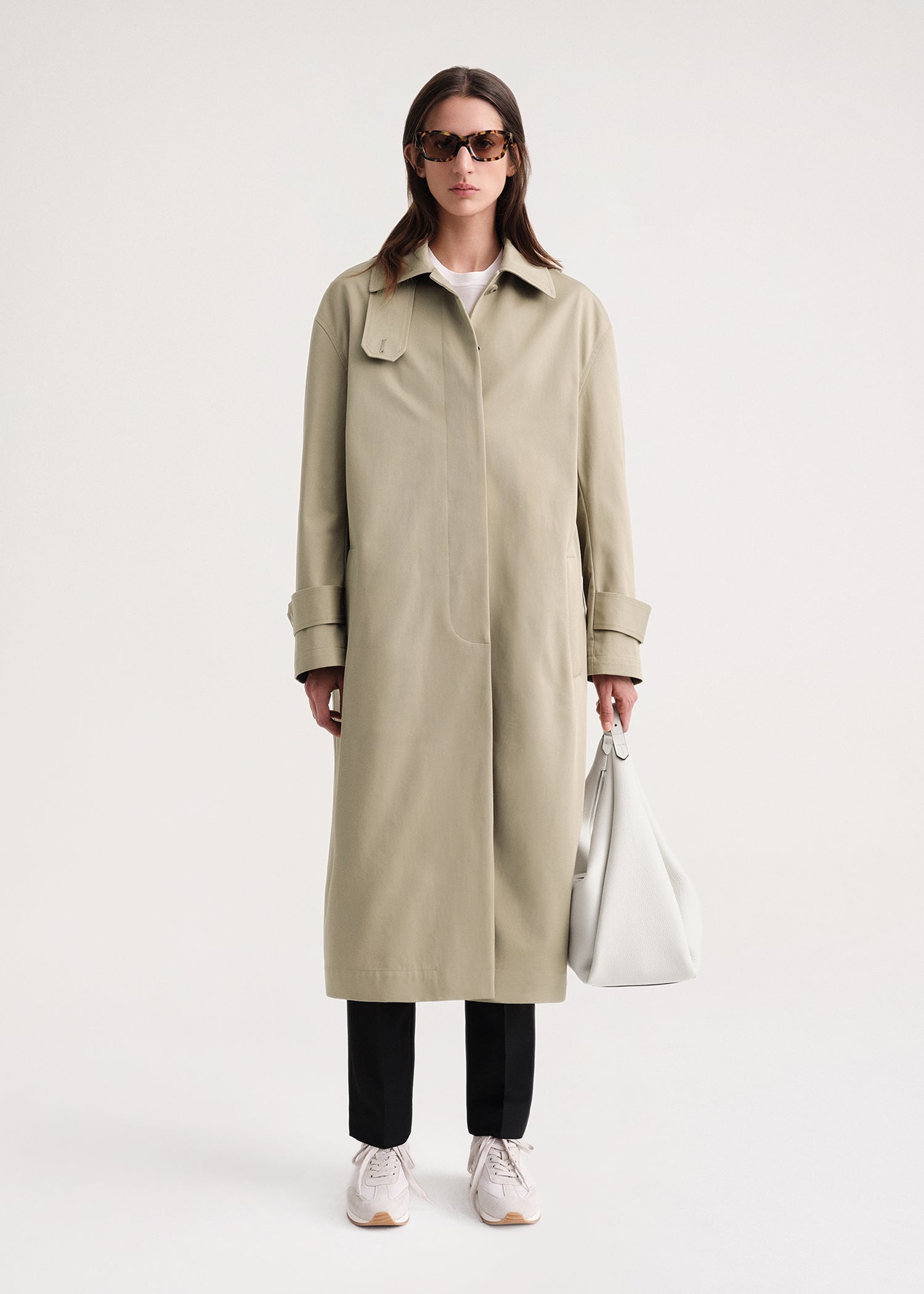 Oversized gabardine car coat trench beige