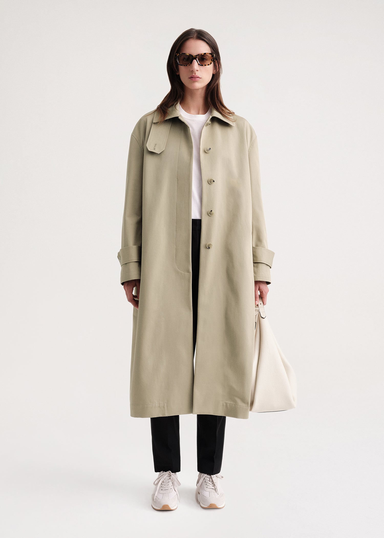 Oversized gabardine car coat trench beige