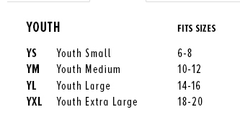 BGSU Youth T-Shirt Size Chart