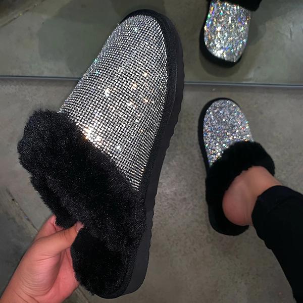 diamond faux fur slippers