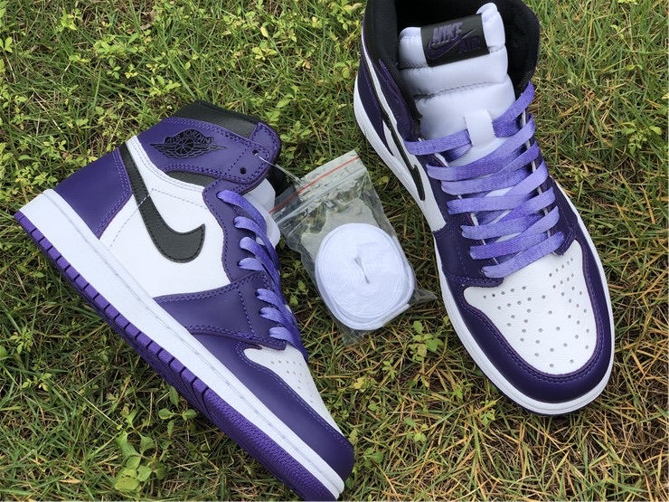 nike air jordan 1 retro high og court purple  and  white