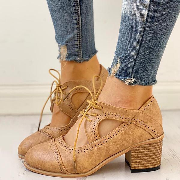 lace up cut out chunky heels